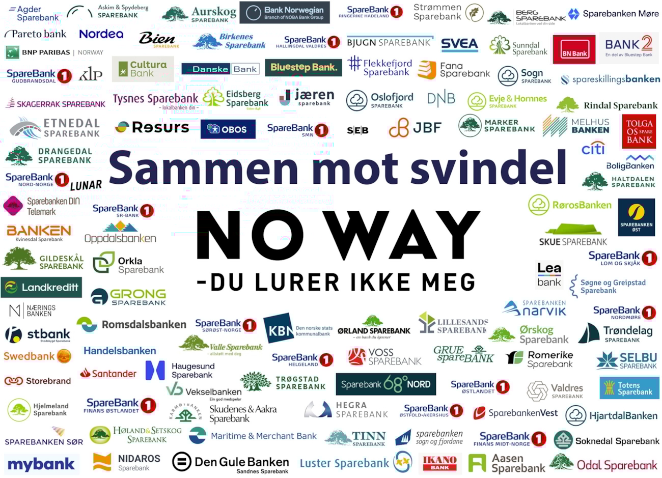 Collage av logoene til alle som er med i svindelkampanjen.